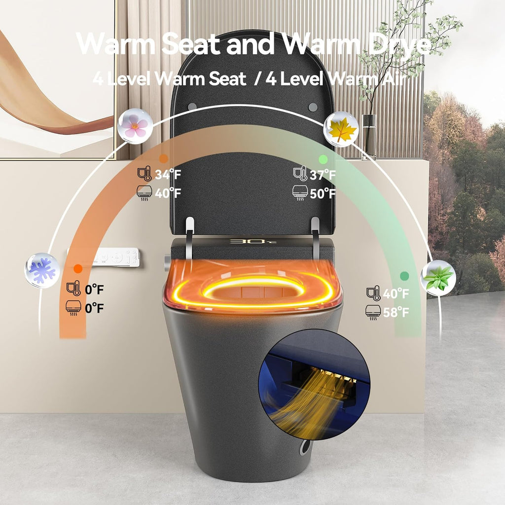 Smart Toilet,One Piece Toilet with Bidet Built In,Dryer & Warm Water - Ceramic Toilet with Sensing Distance, Auto Open/Close Seat,Grey