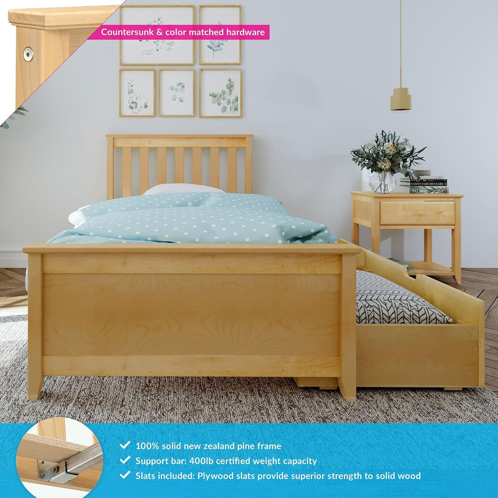 Max & Lily Classic Twin Bed, Slatted Headboard, with Storage Drawers, Natural