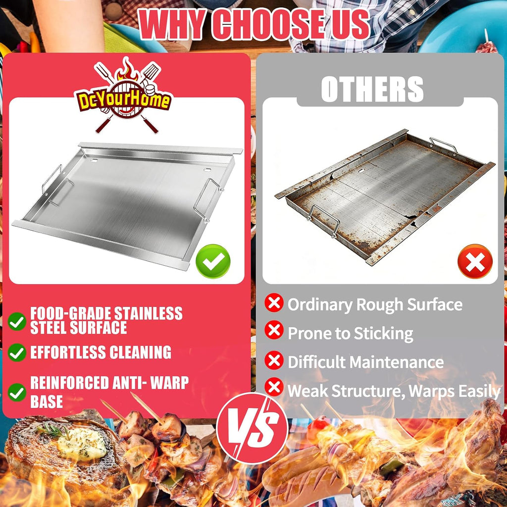 Full Size Griddle Insert for Napoleon Prestige PRO 500 & Built-in Prestige 500 Grills Accessories, BIP500RBNSS-3 P500RBPSS P500RSIBNK-3 P500 P500N Parts, 26.3'L x 17.7'W Stainless Steel Griddle Plate