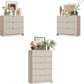 Furniway Beige Dresser Bedroom Set 3 Pieces, Nightstands Sets of 2, 5 Drawer Dresser with Gold Handles for Bedroom
