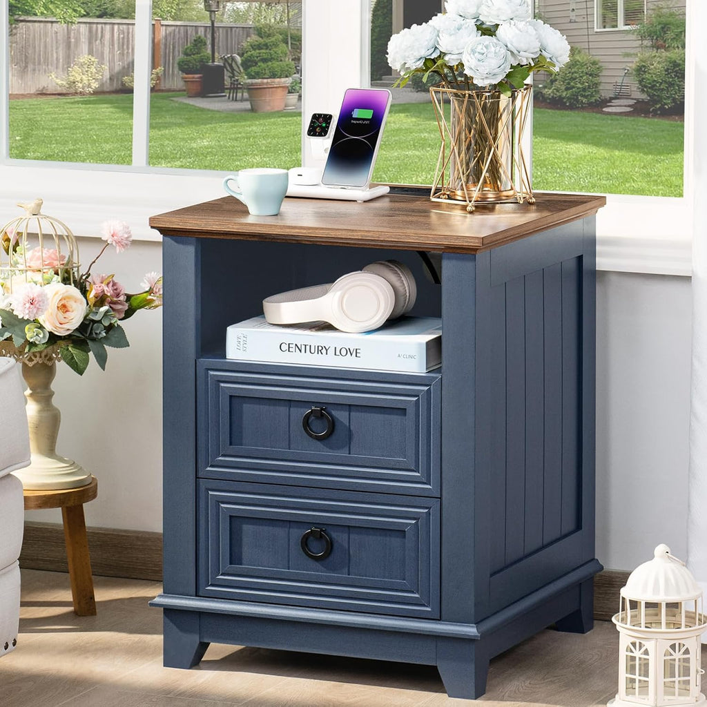 Joaxswe Farmhouse Furniture Set, Nightstands Set of 2 and 6 Drawers Dresser for Bedroom, 54 Inch Wide Wood Dresser and 18' Night Stands with Charging Station for Bedroom, Living Room, Hallway