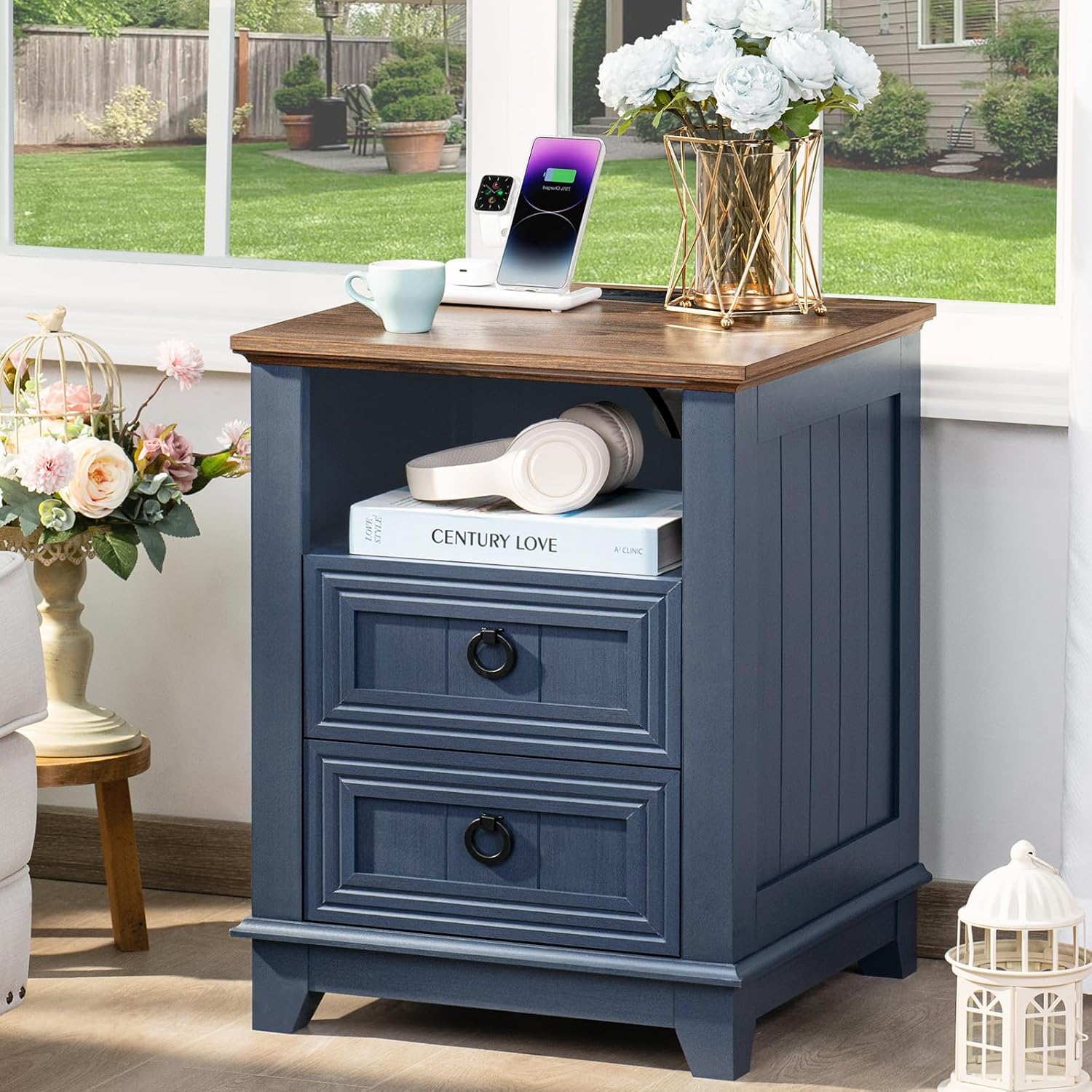 Joaxswe Farmhouse Furniture Set, Nightstands Set of 2 and 6 Drawers Dresser for Bedroom, 54 Inch Wide Wood Dresser and 18' Night Stands with Charging Station for Bedroom, Living Room, Hallway