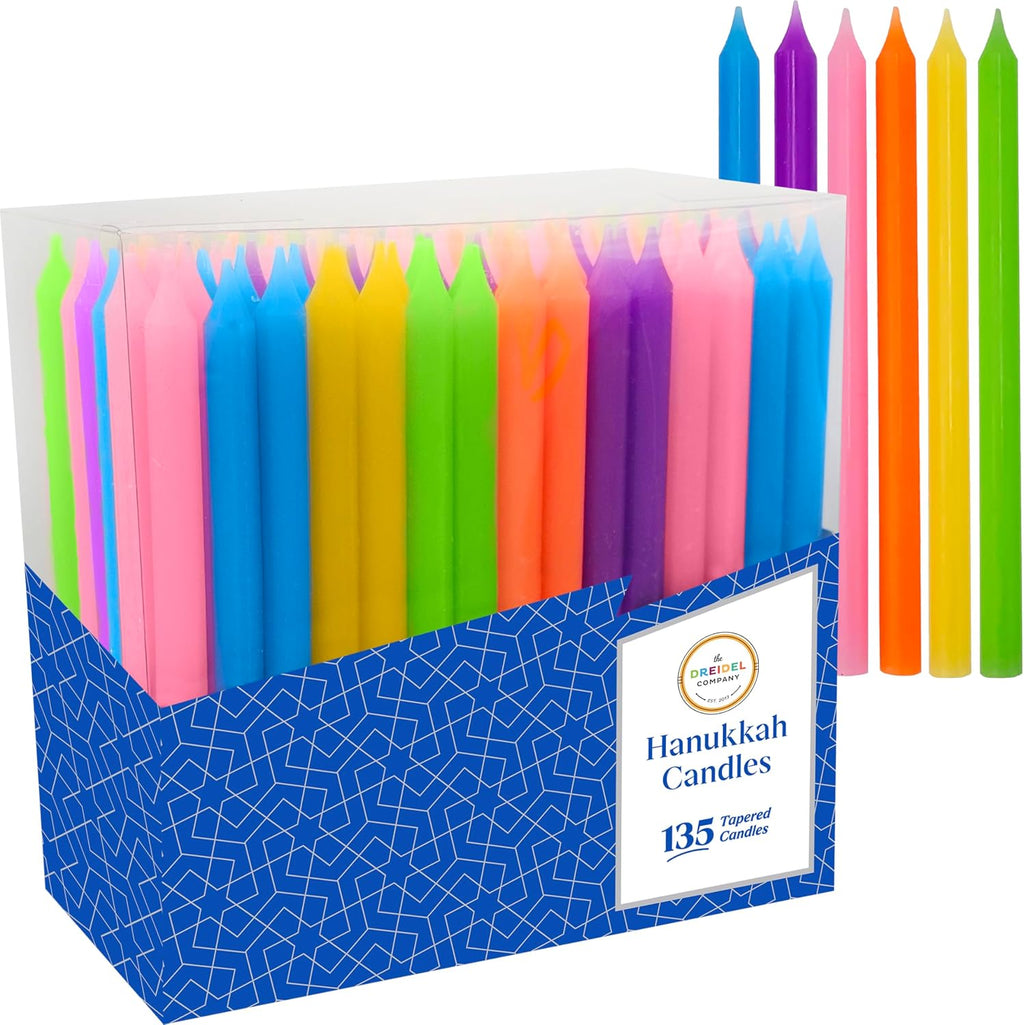 Deluxe Tapered Hanukkah Menorah Candles, Crayon Design, Family Pack, Multicolored (10-Pack)