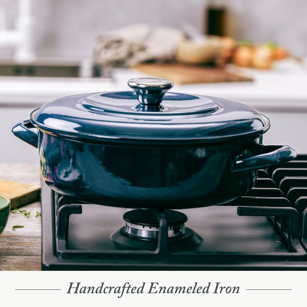 Merten & Storck German Enameled Iron, Round 4QT Casserole Braiser with Lid, Aegean Teal