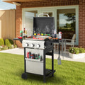 3-Burner Propane Gas BBQ Grill with SS Plancha, 36,900BTU Output with Hanging Basket, Barbecue Grill with Fixed Side Shelf, Foldable Side Tables, Wire Enamel Cooking Grids for Outdoor Backyard Party