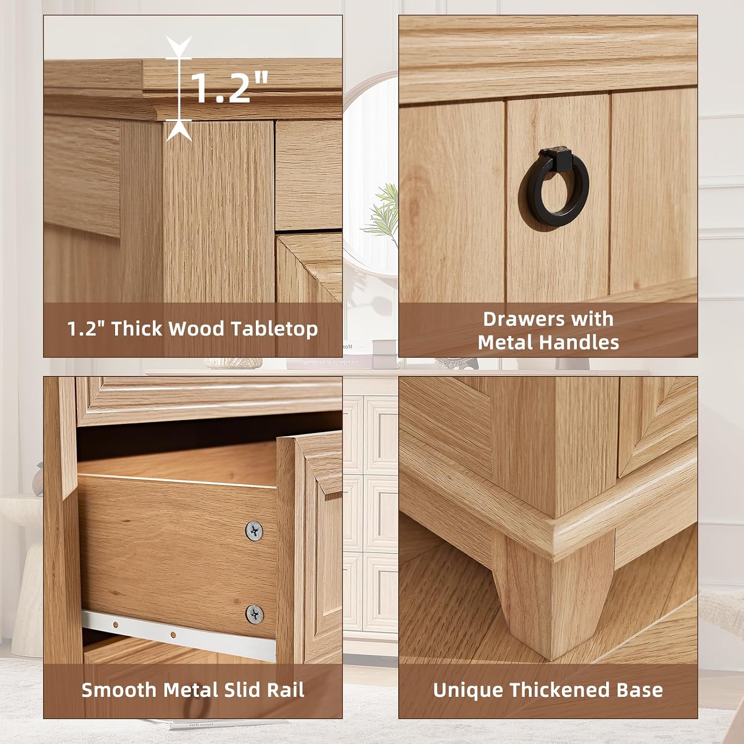 Joaxswe 6 Drawers Dresser for Bedroom, Farmhouse 54 Inch Wide Wood Dresser Chest of Drawers, Vintage Design TV Stand, Rustic Storage Dressers Organizer for Bedroom, Living Room, Hallway - Natural Wood