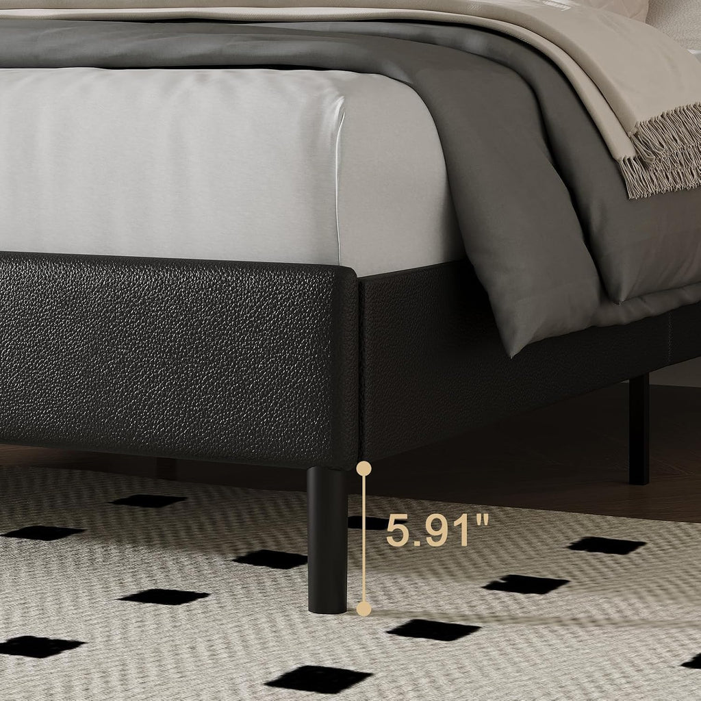 HOMBCK Queen Size Bed Frame with Headboard, Bed Frame Queen with Diamond Vertical Design,Platform Bed Frame with Faux Leather Upholstered,Wooden Slats - No Box Spring Needed, Black