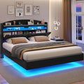 BTHFST Floating Bed Frame Full Size with Type-C Charging Station & Storage Headboard, RGB Floating Platform Bed, No Box Spring Needed, Wooden Slats Support, PU Black