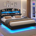 BTHFST Floating Bed Frame Queen Size with Charging Station, Headboard with Secret Storage Cubby, RGB Floating Bed, No Box Spring Needed, PU Black