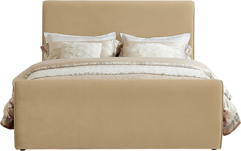 Meridian Furniture SloanCamel-F Sloan Collection Modern | Contemporary Velvet Upholstered Full Bed with Rich Soft Camel Velvet, Curved Headboard and Footboard, 59.5' W x 92' D x 45' H, Camel, Full