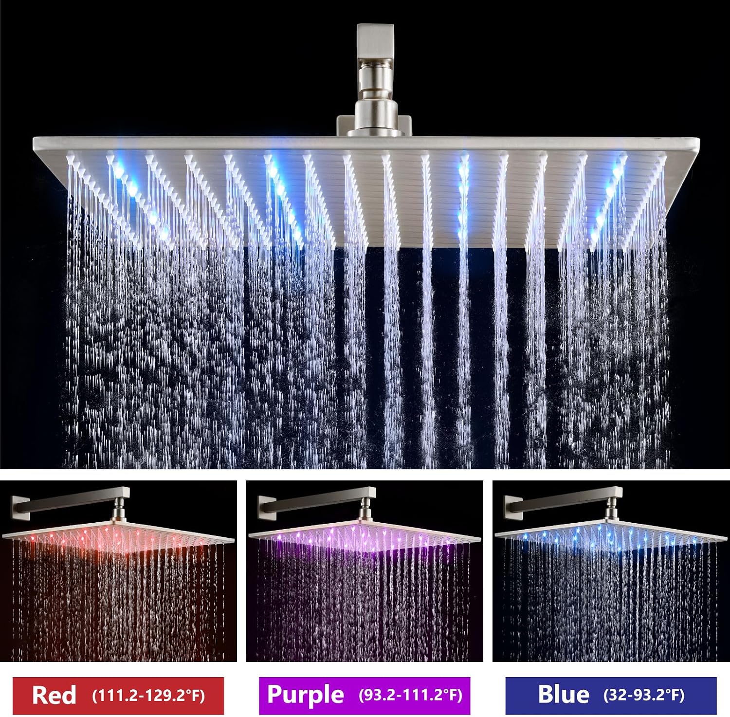Aolemi Shower Faucet Set with Handheld Spray High Pressure Shower System Shower Faucets Sets Complete Rough-in Valve and Shower Trim Kit Wall Mount Rainfall 16 Inch LED Shower Head Brushed Nickel