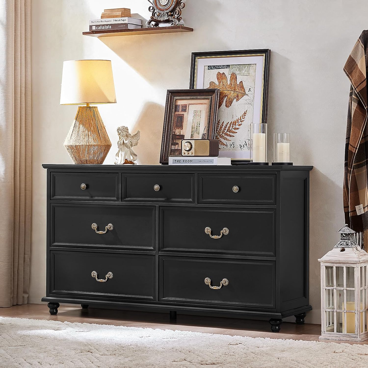 Joaxswe Bedroom Dresser Sets, 54' Wide 7 Drawers Dresser and 45' Tall 5 Drawers Dresser, Wooden 2 Piece Bedroom Furniture Set, Chest of Drawer for Bedroom, Home, Living Room, Hallway, Black