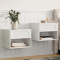 VDNEND Floating Nightstands with Drawer Set of 2, Modern Wall Mounted Bedside Tables for Bedroom, Space Saving Storage Cabinets, Easy Install Hanging Shelf Night Stands for Small Spaces (White)