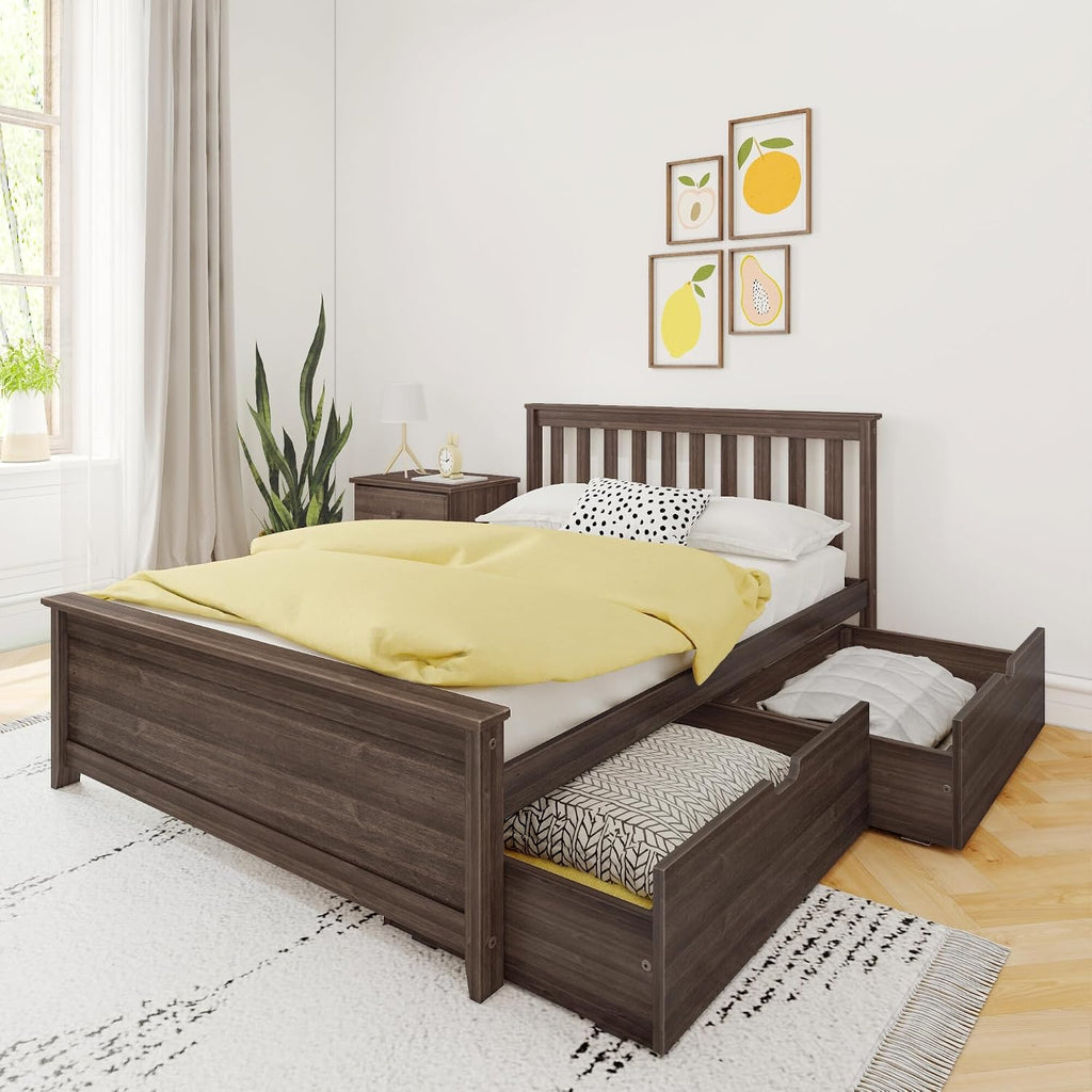 Max & Lily Classic Full Bed, Slatted Headboard, with Storage Drawers, Walnut