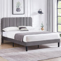 VECELO Full Size Upholstered Bed Frame with Adjustable Headboard, Velvet Platform Bedframe Mattress Foundation, Strong Wood Slat Support, No Box Spring Needed, Charcoal Grey
