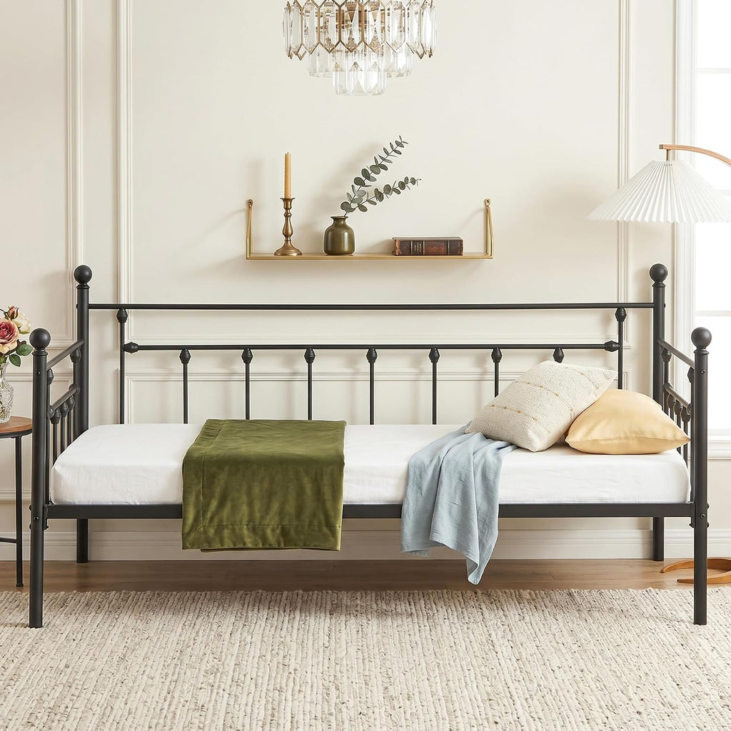 VECELO Daybed Frame, Twin Size Metal Platform Bed with Headboard,Heavy Duty Steel Slats Support for Living Room Bedroom Guest Room, Easy Assembly