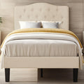 VECELO Twin Size Bed Frame Upholstered Platform with Tufted Adjustable Headboard/Mattress Foundation with Wood Slat Support, Easy Assembly,Beige