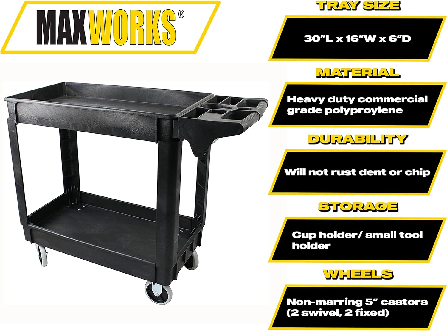 MaxWorks 80855 500-Pound Service Cart with Two Trays 30'X16' & 80876- Foldable Platform Truck Push Dolly 330 lb. Weight Capacity