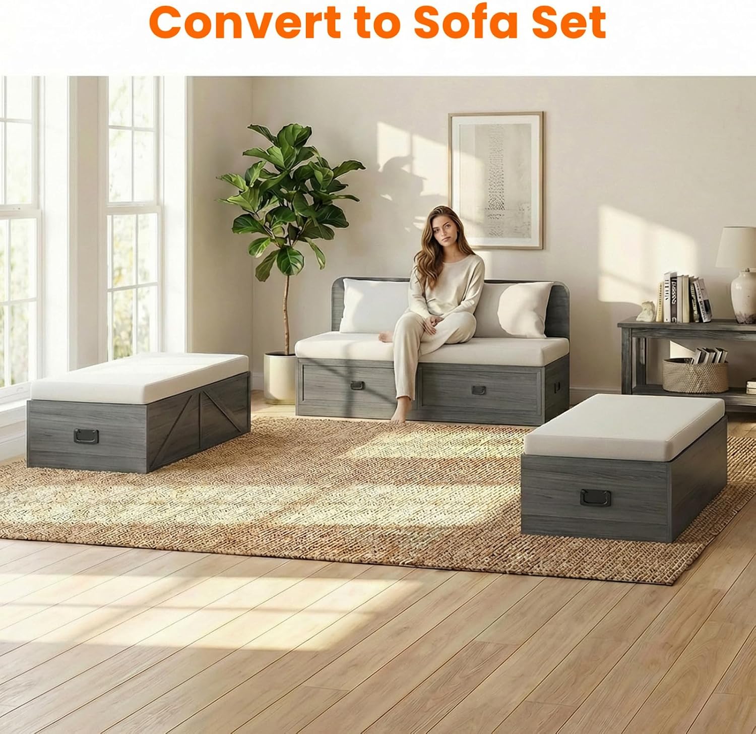 CECER Full Size Murphy Bed with Mattress Include，Murphy Bed Full with Storage Drawers，Multi-Functional Desgin that Converts to Sofa Set for Small Spaces/Guest Room/Bedroom（Grey）