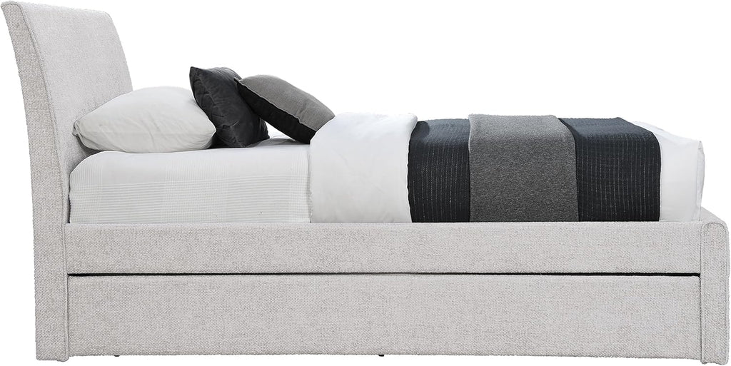 Meridian Furniture B1262Cream-T Myles Collection Modern | Contemporary Twin Trundle Bed with Soft Cream Chenille Cross Hatched Fabric, 41.5' W x 85' D x 44.5' H, Cream, Twin
