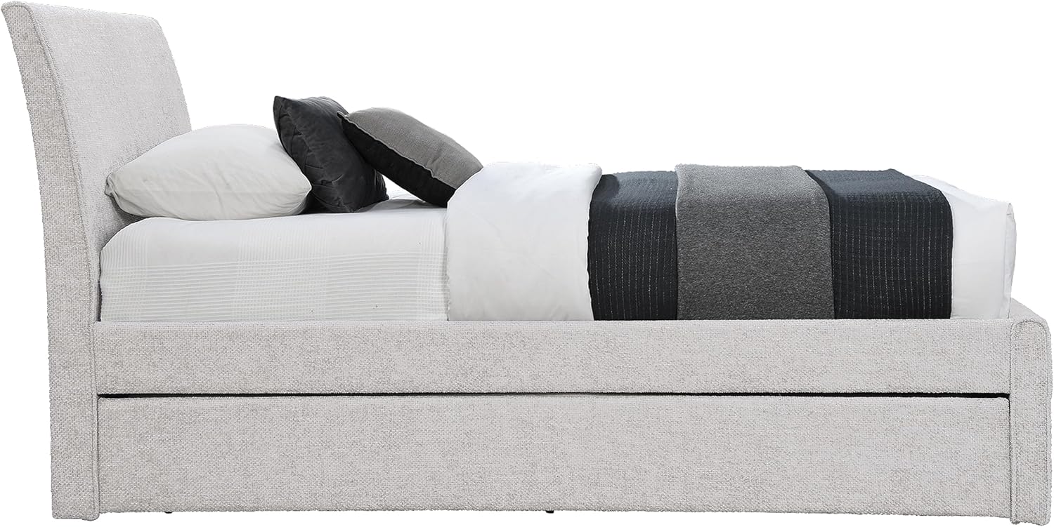 Meridian Furniture B1262Cream-T Myles Collection Modern | Contemporary Twin Trundle Bed with Soft Cream Chenille Cross Hatched Fabric, 41.5' W x 85' D x 44.5' H, Cream, Twin