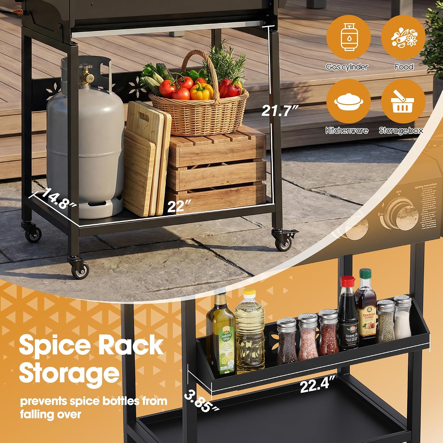 4-Burner Propane Gas Grill with Side Burner, 50,000 BTU Output Portable Outdoor BBQ Grill with Wheels, Stainless Steel Grates, Side Table and Spice Rack for Backyard, Patio, Camping