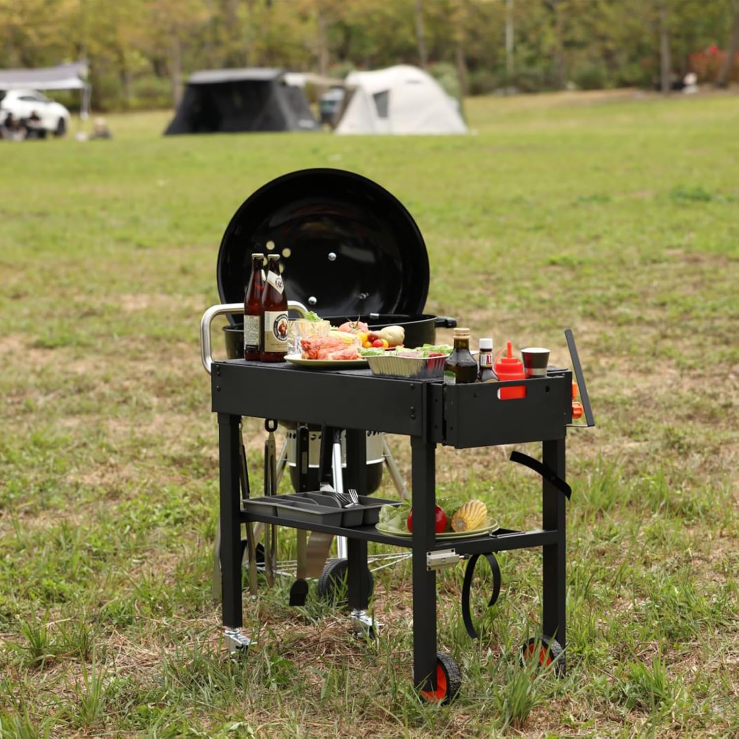 Blackstone Griddle Stand, Portable Outdoor Grill Table, Foldable Grill Cart With Wheels Fit 22 Inch or 17 Inch, Camping Folding Pizza Oven Tables Fit Ninja Grill and Weber，Blackstone Table