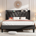 koorlian Full Size Bed Frame, Full Bed Frame with Headboard, Adjustable Upholstered Bed Frame with Type-C&USB Port, Wingback Storage Headboard, Noiseless, No Box Spring Needed, Dark Gray