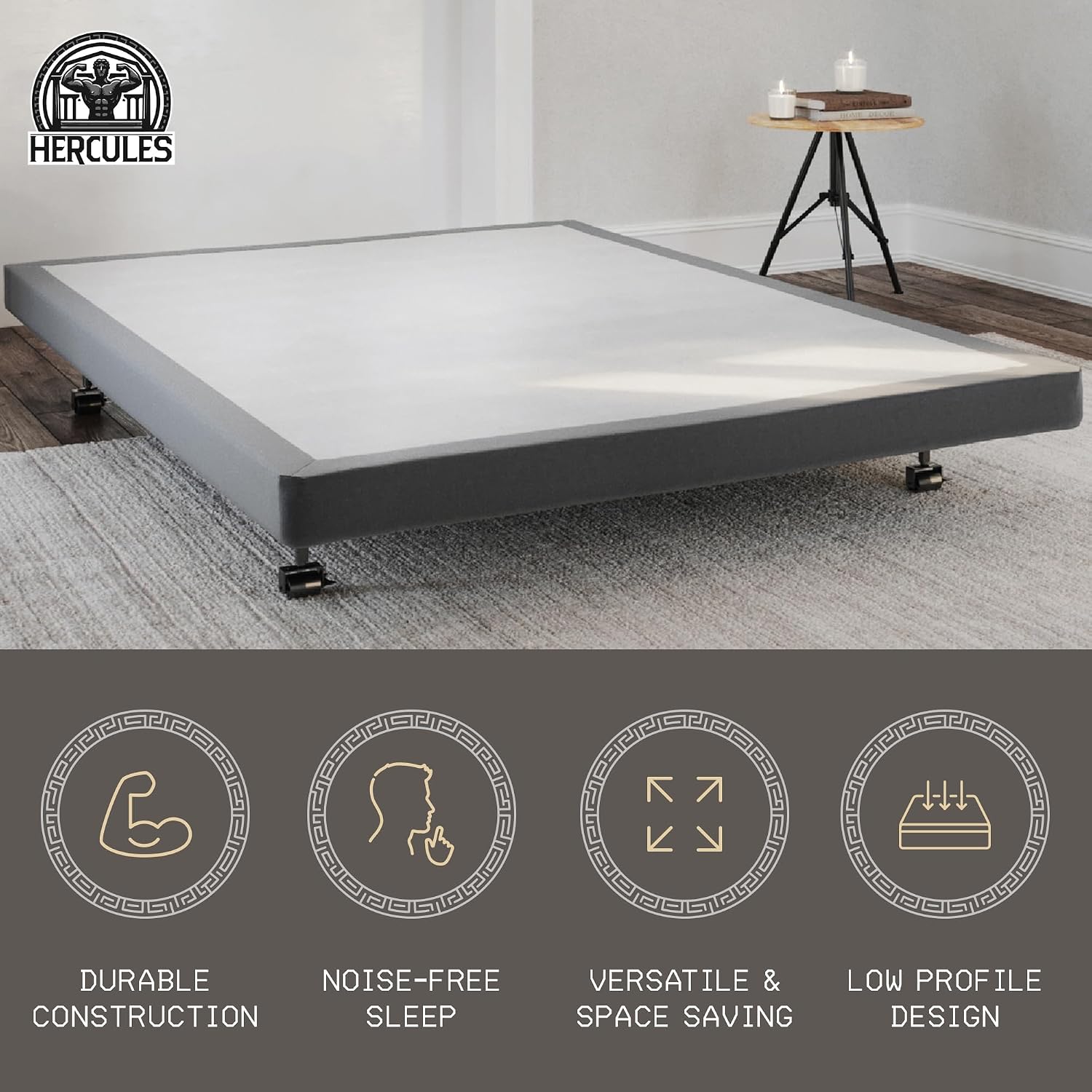 Hercules 4 Inch Low Profile Foundation Mattress Box Spring Replacement, Queen