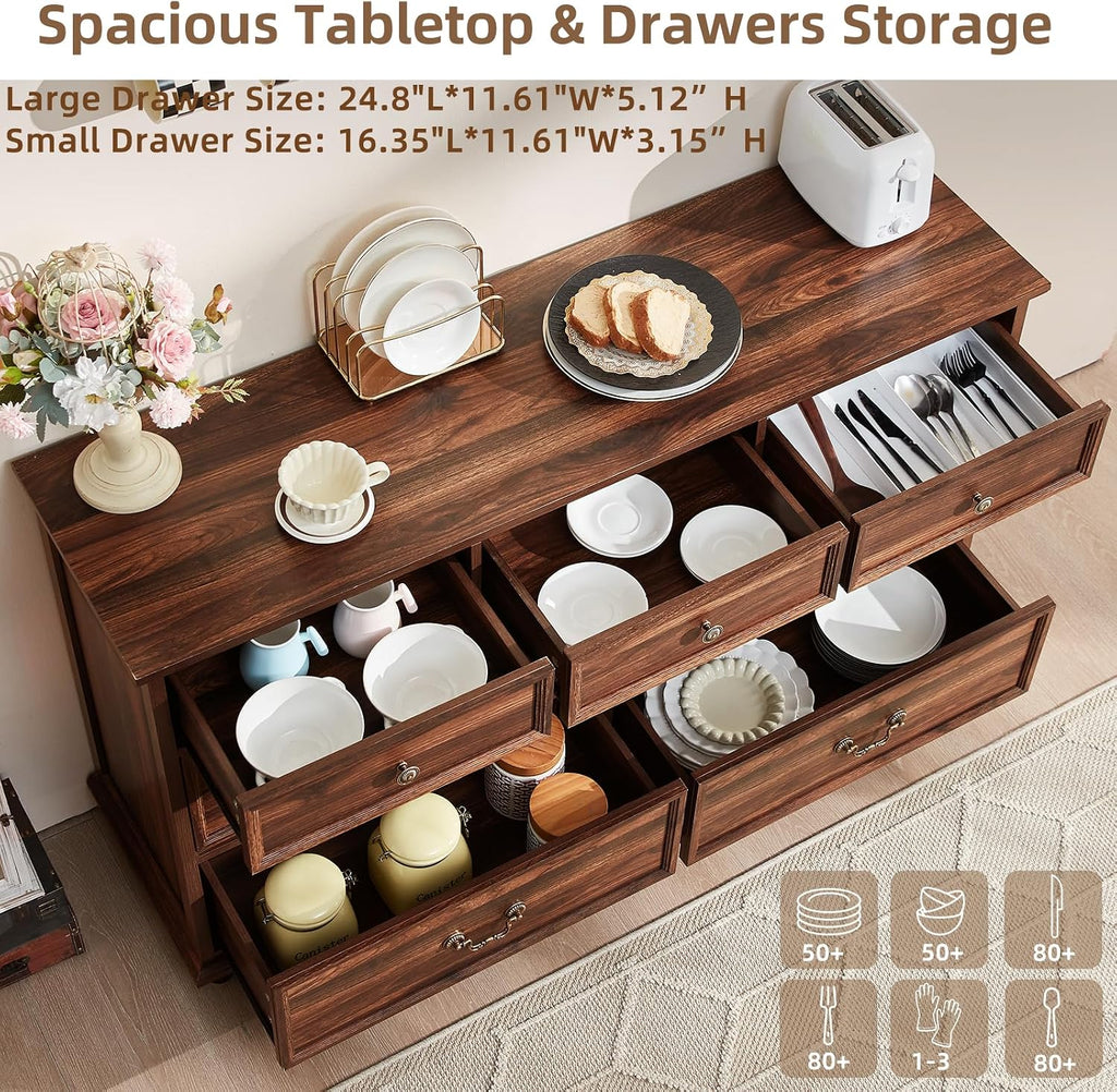 Joaxswe Bedroom Dresser Sets, 54' Wide 7 Drawers Dresser and 37' Tall 4 Drawers Dresser, Wooden 2 Piece Bedroom Furniture Set, Chest of Drawer for Bedroom, Home, Living Room, Hallway, Brown