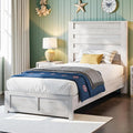 Albott Farmhouse Twin Platform Bed with 49' Fluted Headboard, Wood Bed Frame with Natural Grain Finish, No Box Spring Needed, Noise-Free, Distressed White