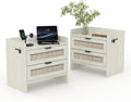 Rattan Nightstand Set of 2, Bedside Table, Modern Night Stand with Type-C Charging Station, 2 Drawer Storage Space, with Hook Included, Suitable for Bedroom, Office as a End Table, Side Tables