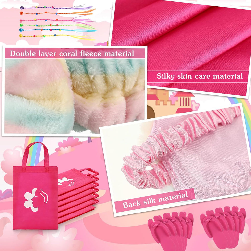 6 Set Sleepovers Teepee Tents Spa Slumber Party Robes Supplies Bulk with Inflatable Airbed and Light String, Birthday Favors Gift Indoor Outdoor (Complete,6 Rose Red)