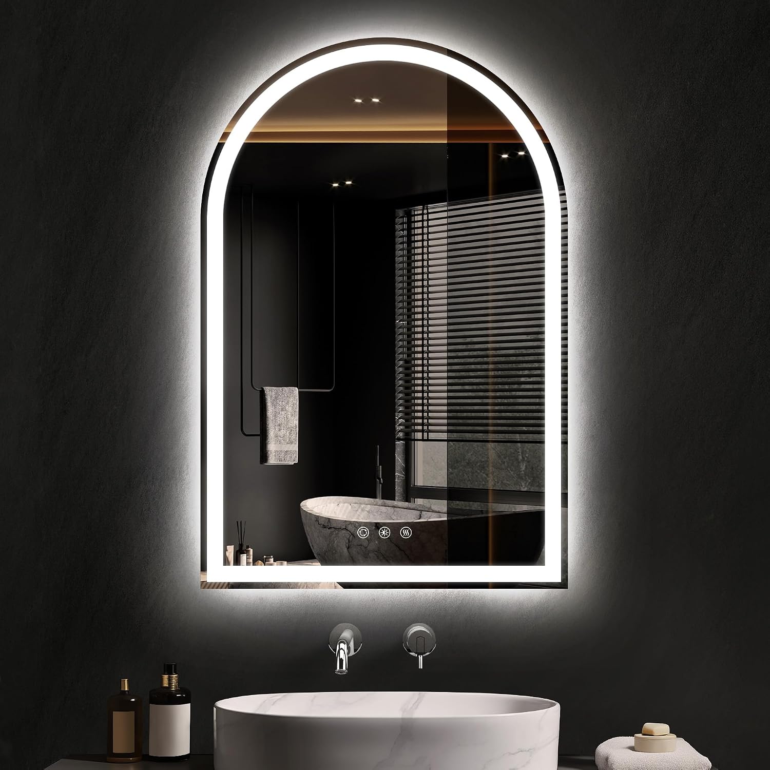 Arched LED Mirror for Bathroom 24'x36'- Frameless Lighted Bathroom Mirror with Lights, Fogless, Dimmable, 3 Color Changing, Shatterproof, Touch Sensor