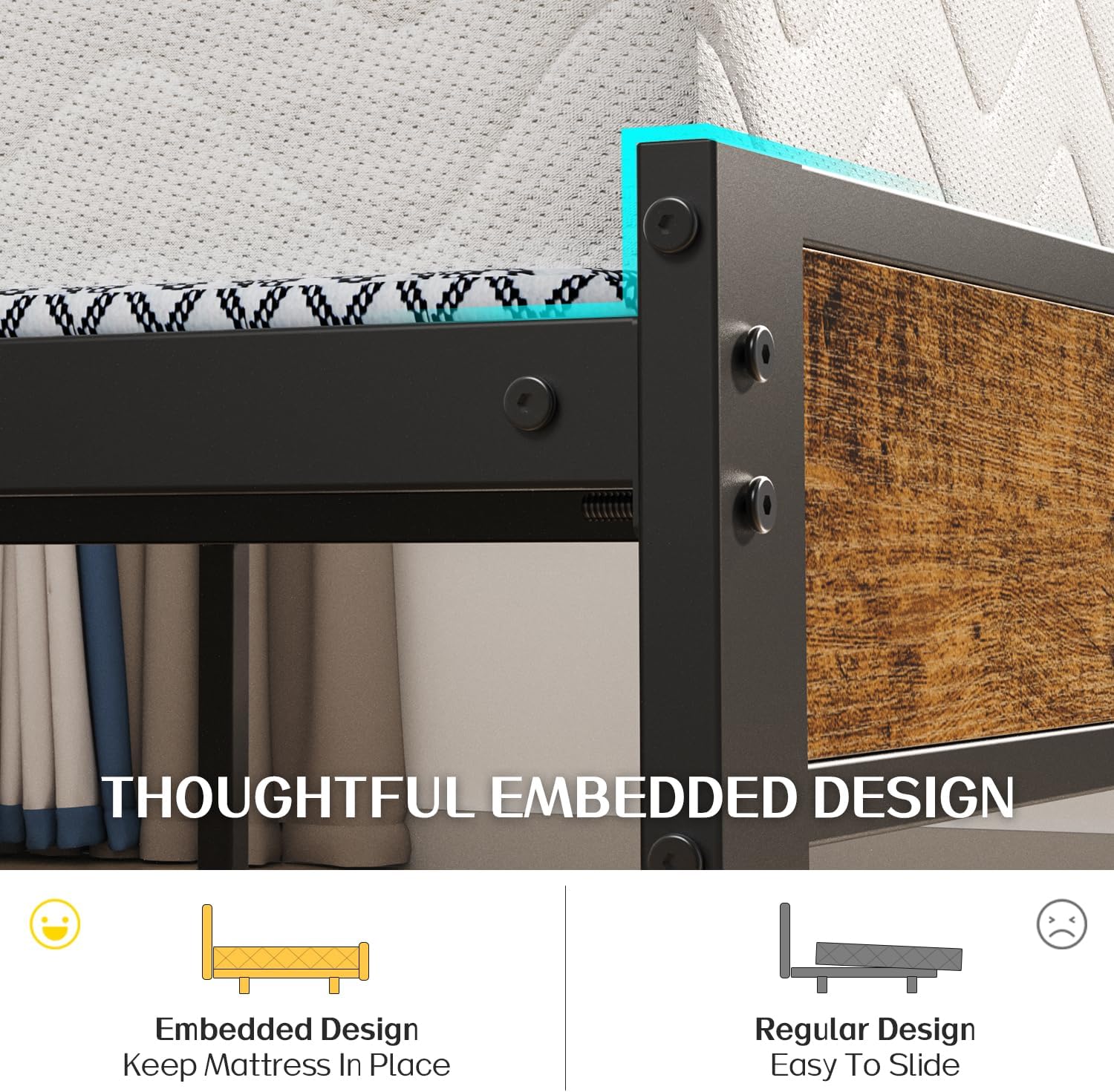 Liians Full Metal Bed Frame with USB Charging Station, Headboard Storage, LED Lights, Noise-Free Design, No Box Spring Needed Visit the Store