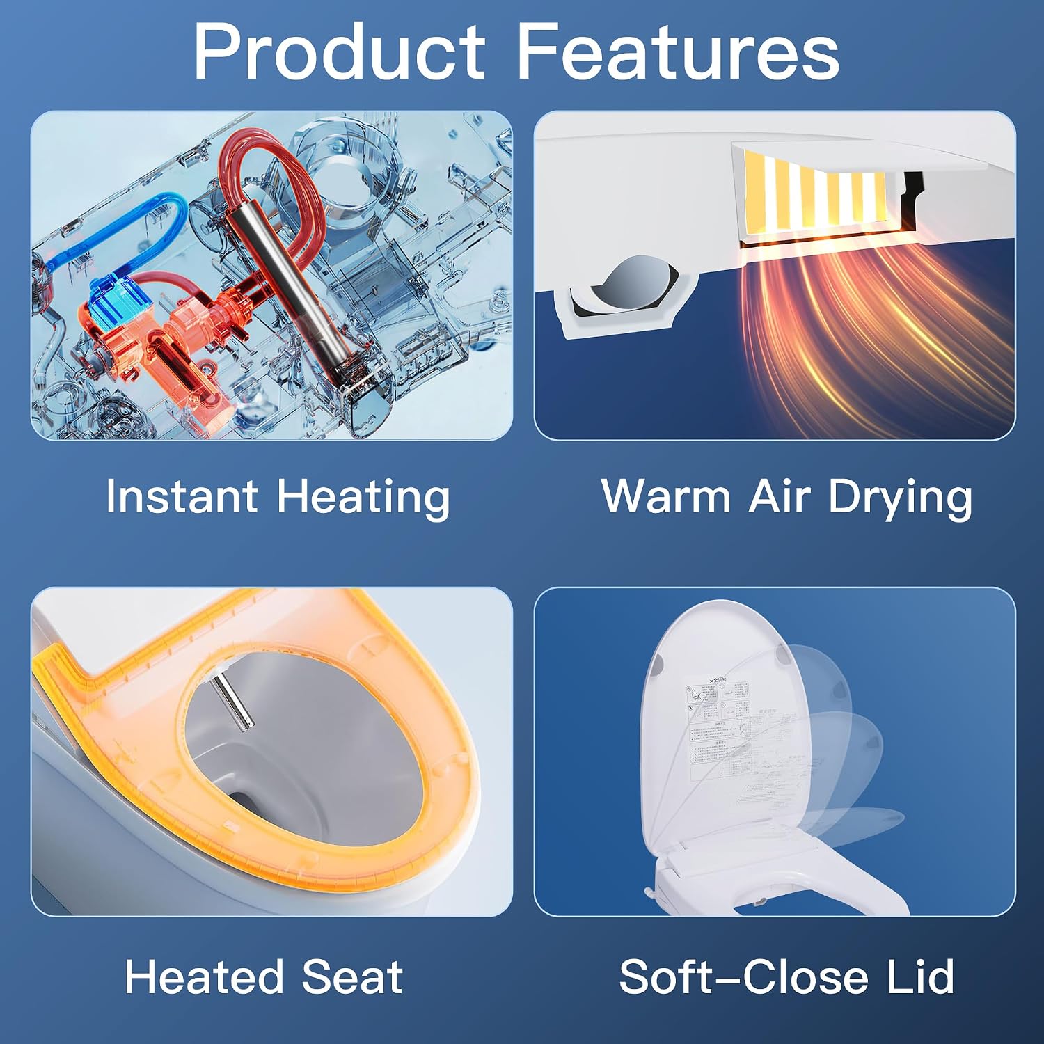 Smart Electronic Bidet Toilet Seat - Elongated White, Heated Seat with 3 Temp Modes, Warm Water Cleansing (Rear/Feminine Wash), Self-Cleaning Nozzle, Slow Close Lid, Quiet Operation