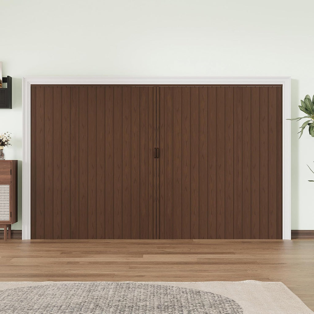 Accordion Doors 97'-120' x 80', with Upgraded Roller & Handle & Complete Hardware, Interior Multifold Folding Doors for Closet & Pantry, Easy Installation - Walnut, Single Layer