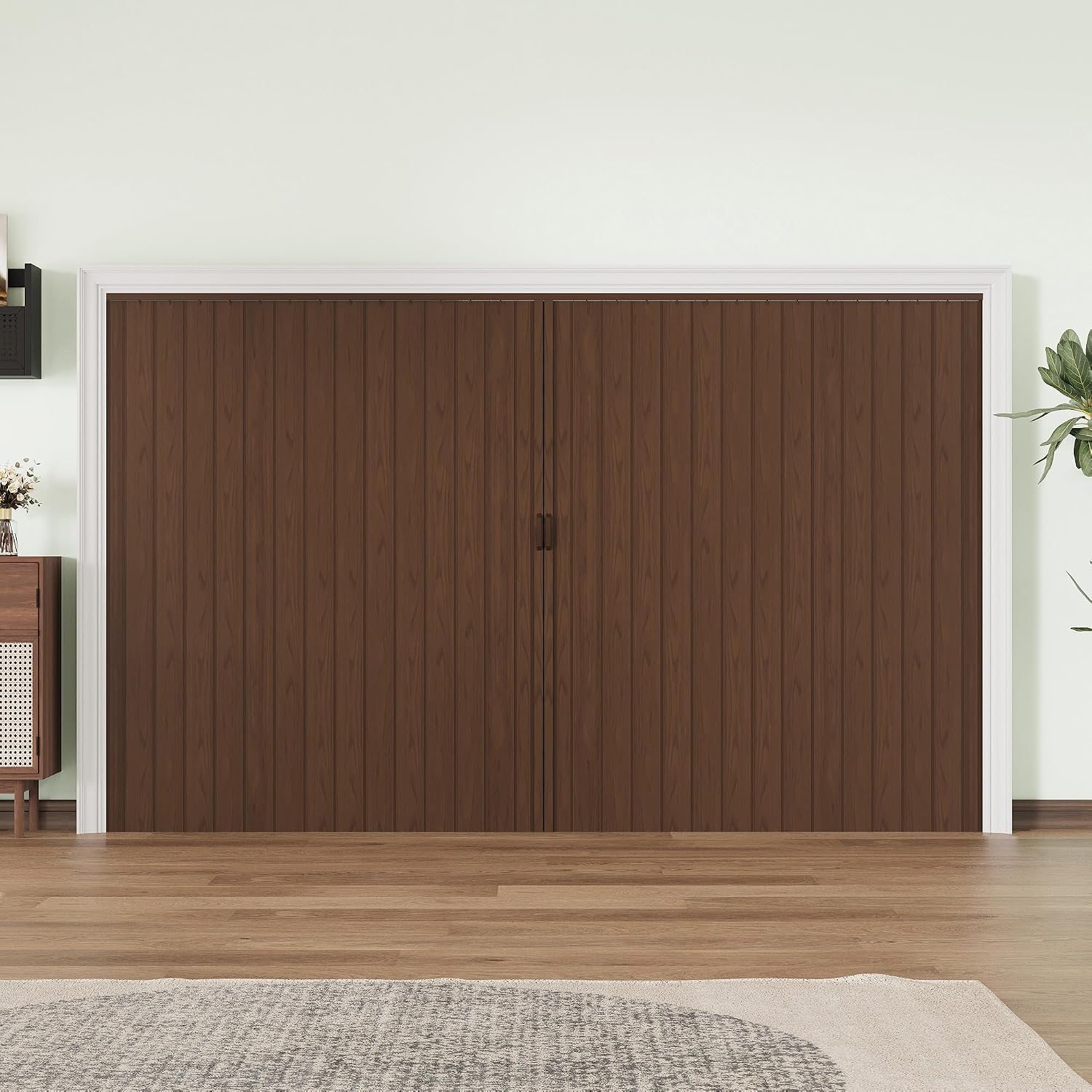 Accordion Doors 97'-120' x 80', with Upgraded Roller & Handle & Complete Hardware, Interior Multifold Folding Doors for Closet & Pantry, Easy Installation - Walnut, Single Layer