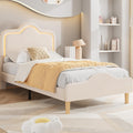 IDEALHOUSE Twin Size Bed Frame with LED Lights, Velvet Upholstered Platform Bed with Adjustable Headboard for Kids/Girls, Wooden Slats Support, No Box Spring Needed, Beige