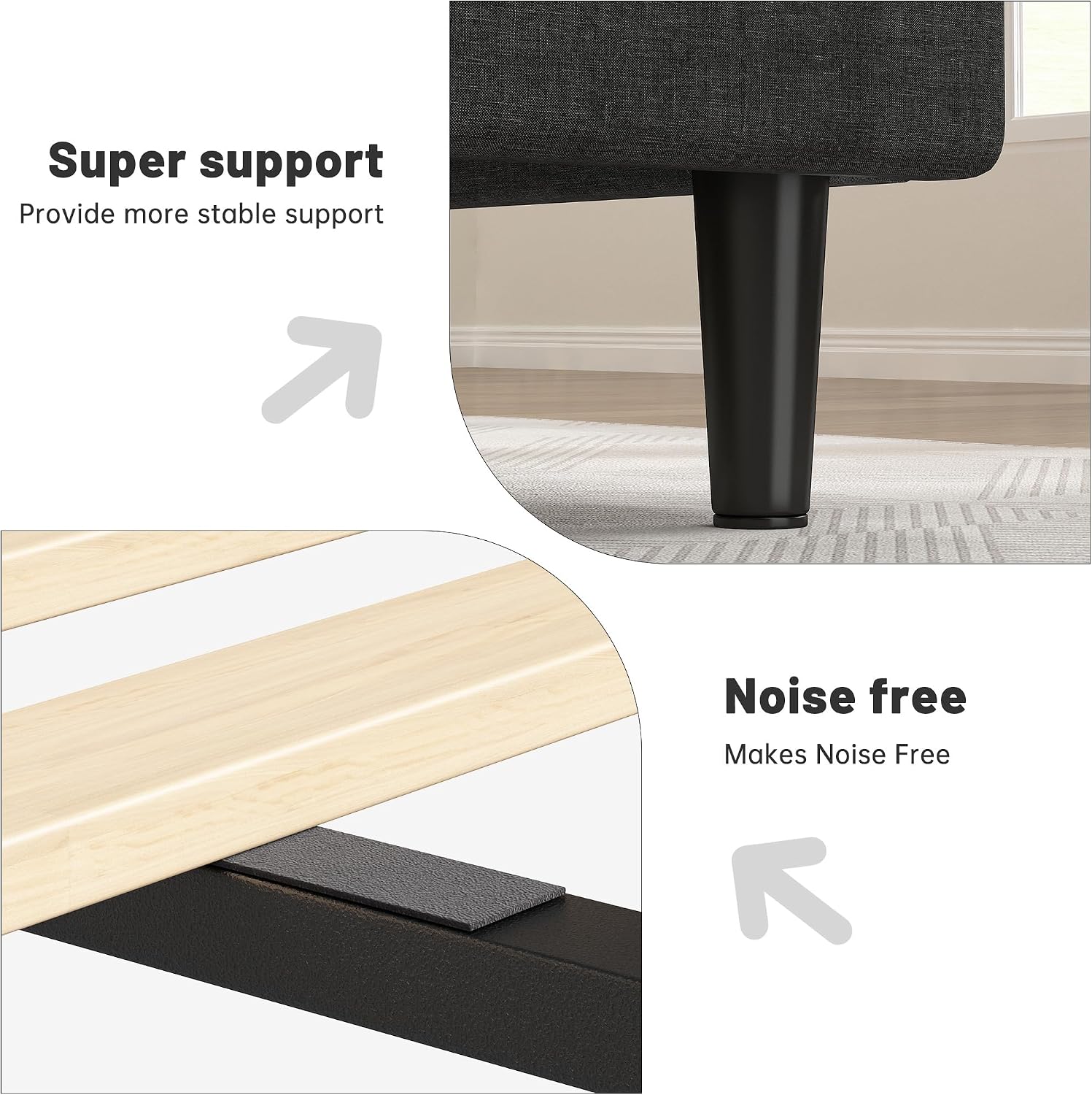 EnHomee Twin Size Bed Frame with Adjustable Height Upholstered Headboard, 3 USB Charging Ports, Noise-Free Platform Bed, No Box Spring Needed, Grey