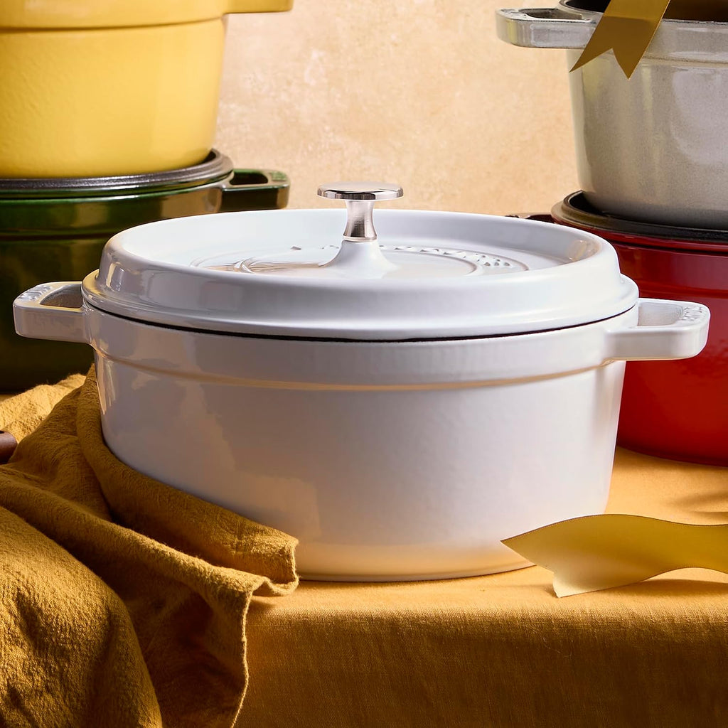 Staub Cast Iron Round Cocotte, Dutch Oven, 4-quart, serves 3-4, Made in France, White