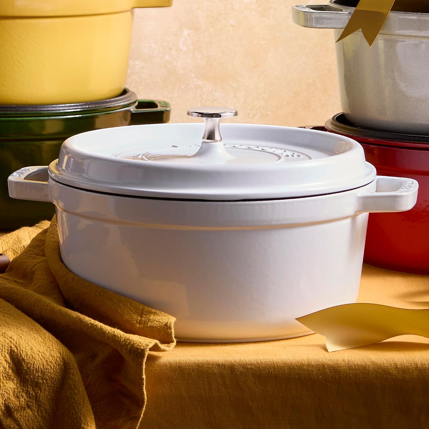 Staub Cast Iron Round Cocotte, Dutch Oven, 4-quart, serves 3-4, Made in France, White
