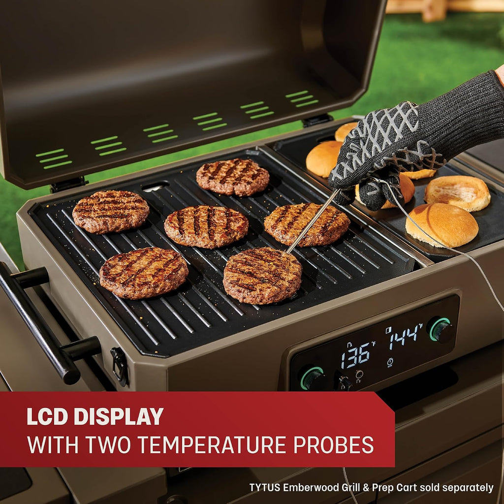TYTUS Tabletop Electric Grill & Griddle Combo with 318 Sq. In Cooking Area, Dual-Sided Aluminum Plates, up to 500F, LCD Display with 2 Temp Probes