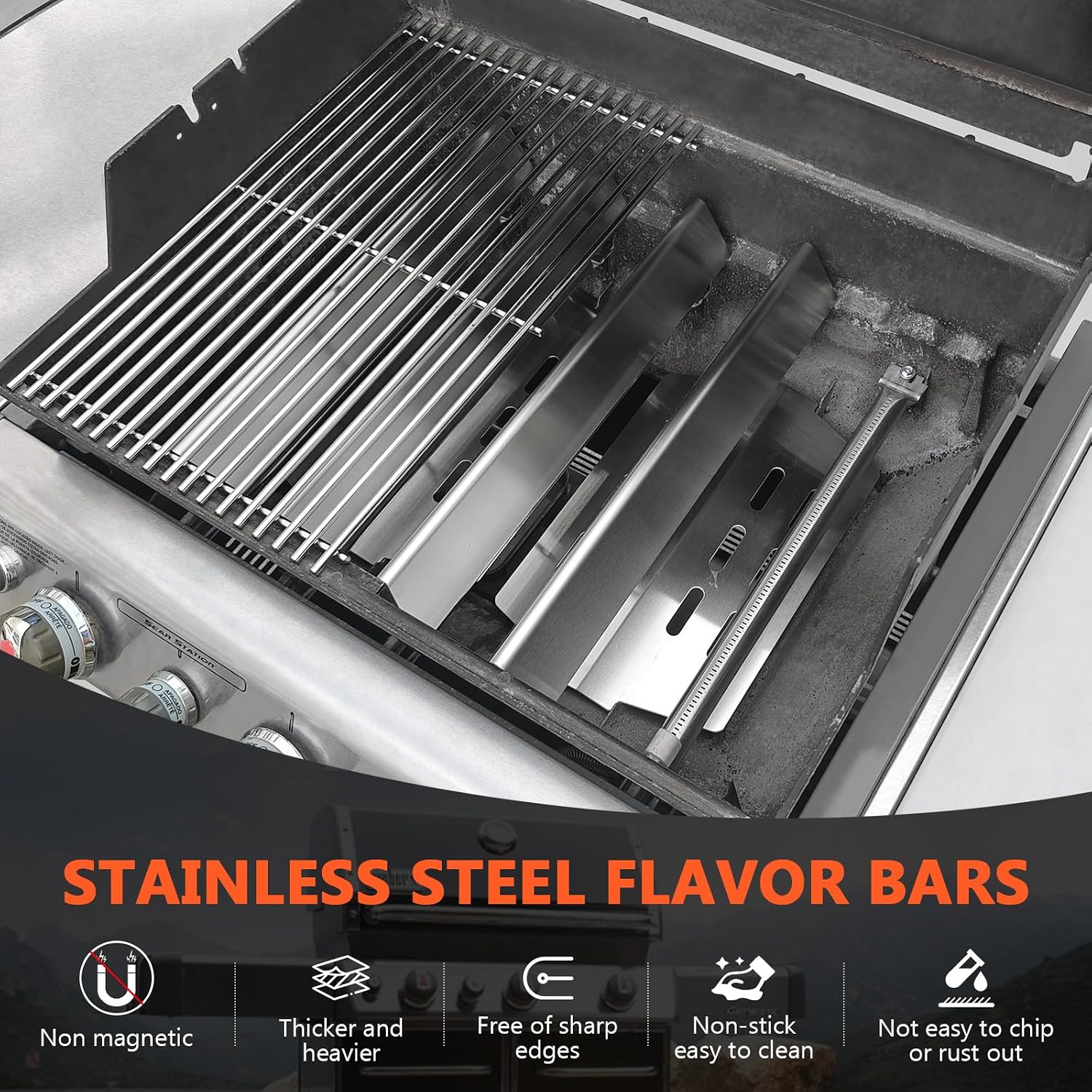 Grill Parts for Weber Genesis 300 Series with Front-Mounted Control, Fits Weber Genesis E310 E320 E330 Series Grill, Grill Grates + Flavorizer Bars+ Heat Deflector + Burner Tube（7528+7620+7622+62752）