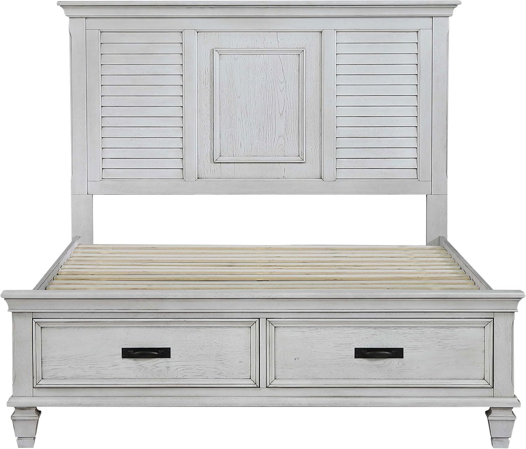 Coaster Home Furnishings Franco Farmhouse 5-Piece Bedroom Set Queen Size Storage Panel Bed Frame 57-inch Headboard Distressed White 205330Q-S5