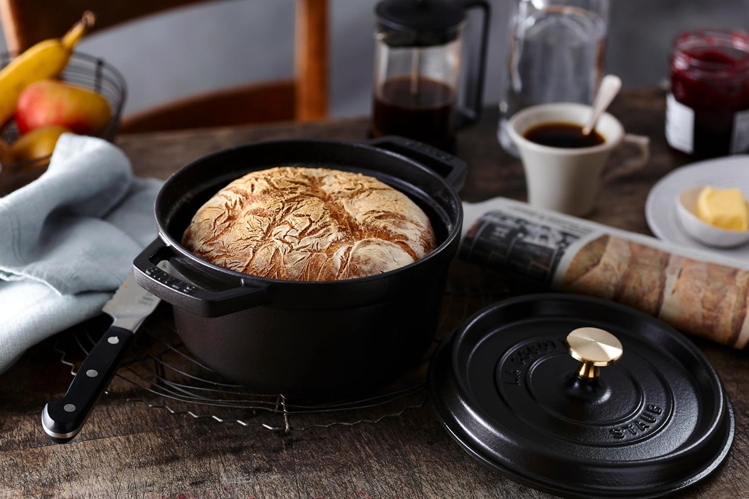 Staub La Cocotte Round 40509-480 'Pico Cocotte Round, Black, 6.3 inches (16 cm), Small, Two-Handed, Casting, Enameled Pot, Waterless Cooking, Induction Compatible