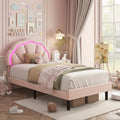 HIFIT Twin Upholstered Smart LED Bed Frame with Adjustable Chic Petal Headboard, Princess Twin Size Platform Bed Frames for Kids/Girls, Wooden Slat Support, No Box Spring Needed, Easy Assembly, Pink
