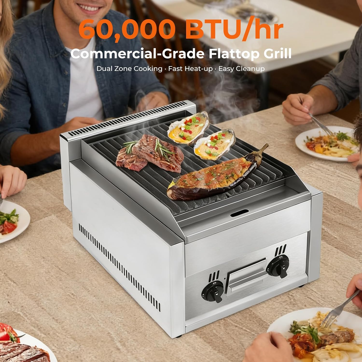 21' Gas Grill, 60TU/hr Commercial Countertop Gas Grill 2 Burner Gas Propane Flattop BBQ Stove Natural/Propane gas Radiant Char Broiler Grill with Adjustable Temperature for Garden Patio