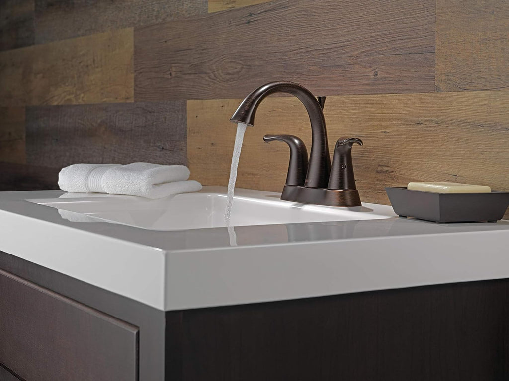 Delta Lahara Centerset Oil Rubbed Bronze Bathroom Faucet, 4 Inch 3 Hole Bathroom Sink Faucet for Vanity, Metal Push-Pop Drain Assembly, Venetian Bronze 2538-RBMPU-DST