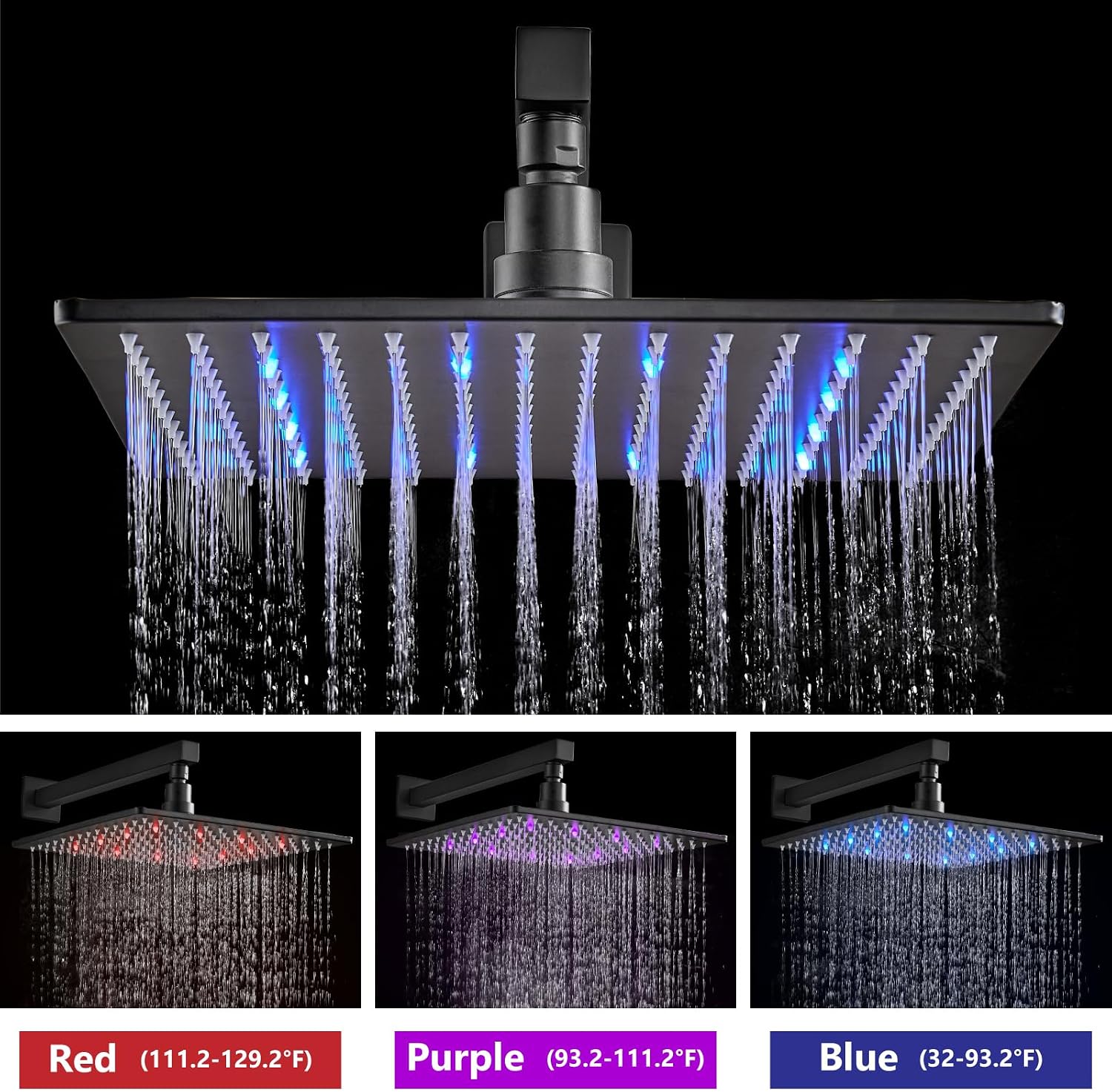 Aolemi Shower Faucet Set with Handheld Spray High Pressure Shower System Shower Faucets Sets Complete Rough-in Valve and Shower Trim Kit Wall Mount Rainfall 12 Inch LED Shower Head Matte Black